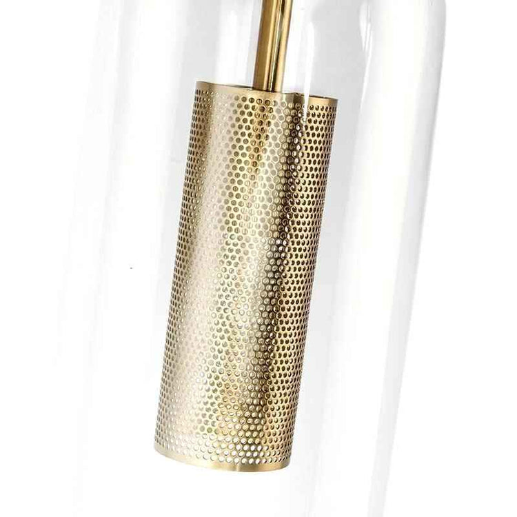 Applique murale moderne 1 lumière, cylindre en verre avec manchon doré perforé