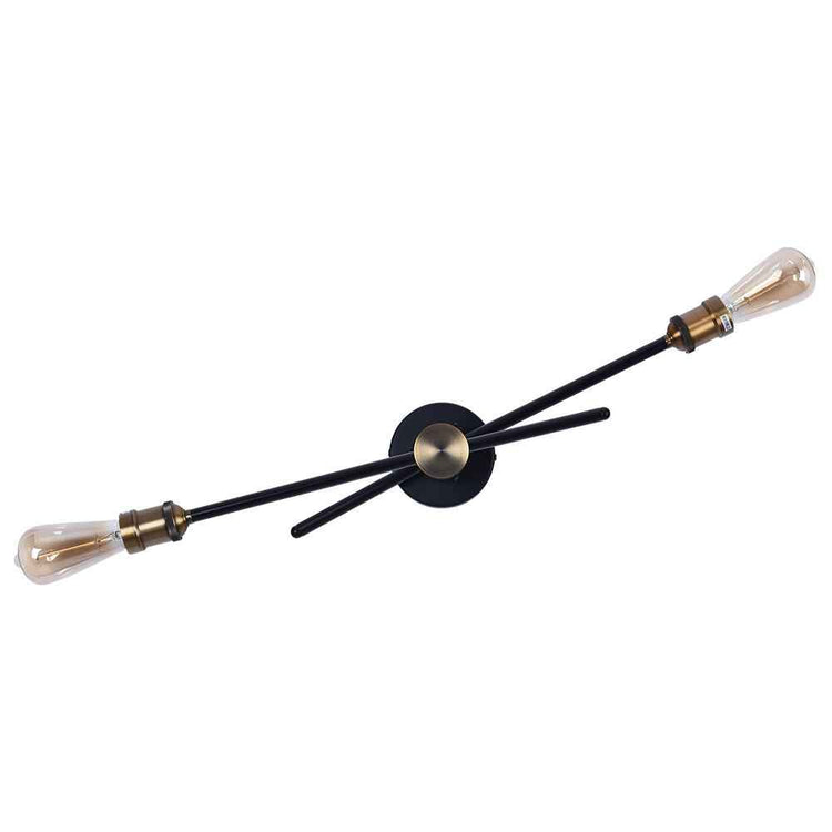 Applique murale moderne noire à 2 bras, base ronde et ampoules visibles