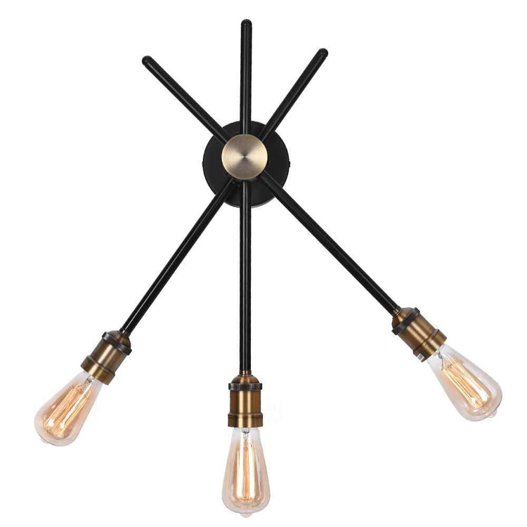 Applique murale moderne noire à 3 ampoules, base ronde et bras en croix
