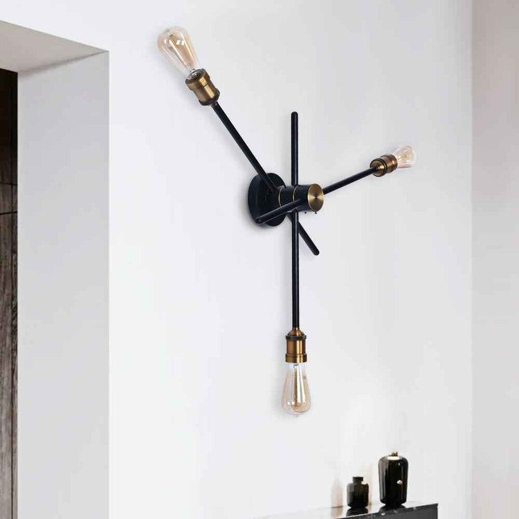 Applique murale moderne noire à 3 bras, base ronde et ampoules en verre clair