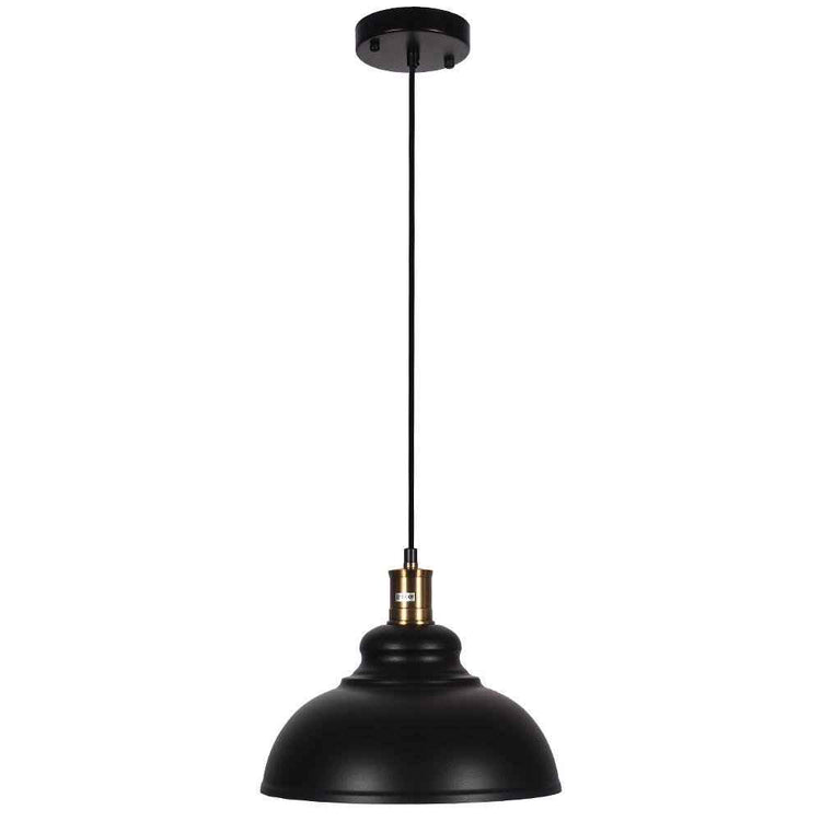 Luminaire suspendu à abat-jour dôme noir, tige droite et douille laiton