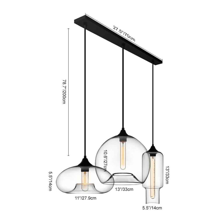 Suspension Verre Linéaire 3 Lumières Suspension avec Transparent Abat-Jour pour Salle