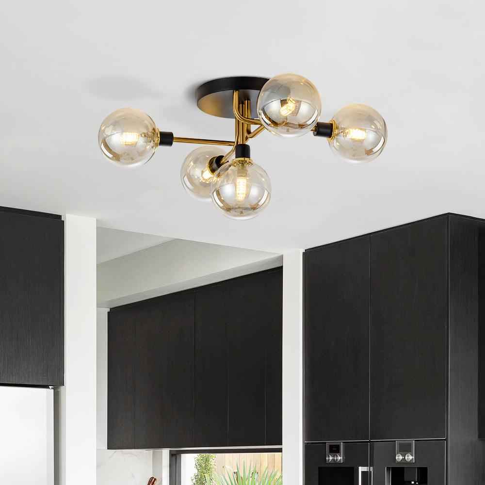 Plafonnier Laiton Moderne 5 Lumières Semi-Encastré Luminaire pour Salon