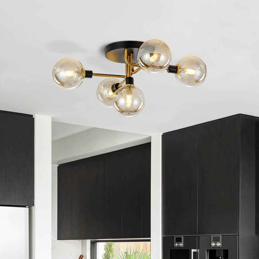 Plafonnier Laiton Moderne 5 Lumières Semi-Encastré Luminaire pour Salon