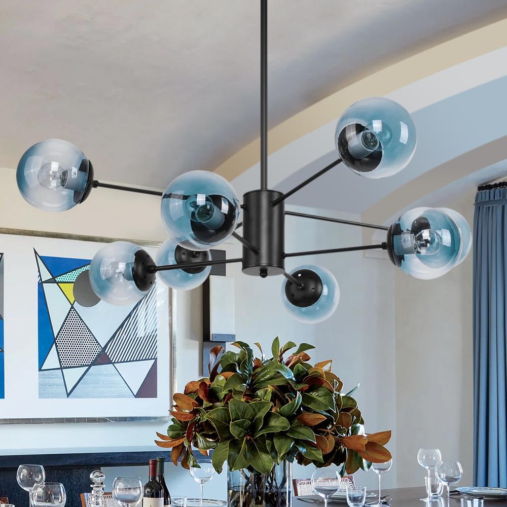 Lustre Salon Boule en Verre Bleu 98 cm