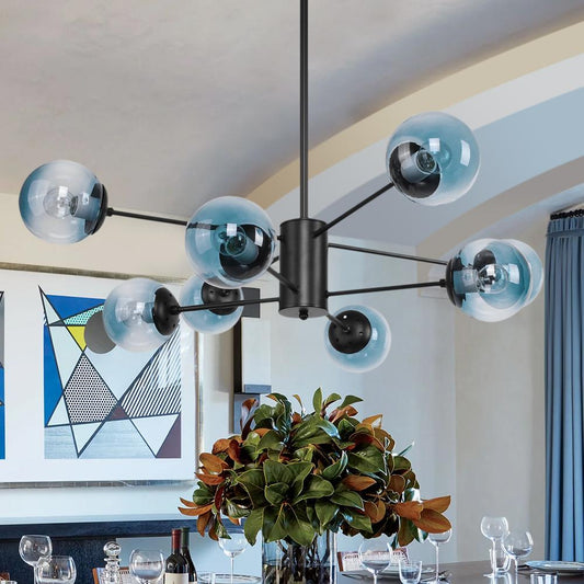 Lustre Salon Boule en Verre Bleu 98 cm