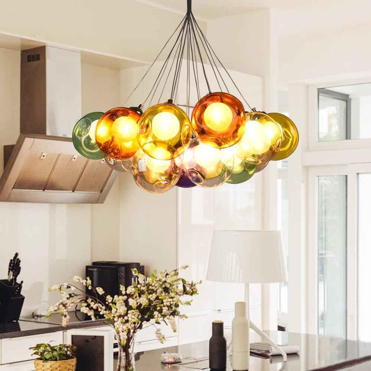 Suspension Verre Grappe Boule Suspensions Luminaires avec Multi-Color Globes pour Salle