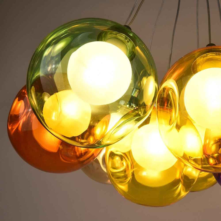 Suspension Verre Grappe Boule Suspensions Luminaires avec Multi-Color Globes pour Salle