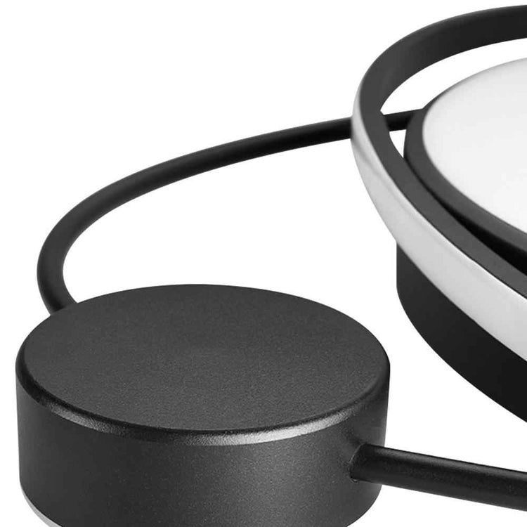 Plafonnier LED : boîtier rond gris foncé et tige de fixation noire