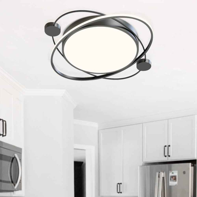 Plafonnier LED à anneaux incurvés avec quatre fixations rondes gris foncé