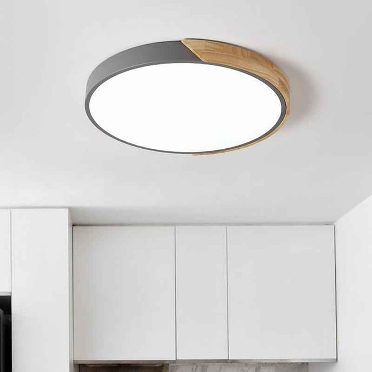 Plafonnier Bois Dimmable Métal et Cercle pour Chambre