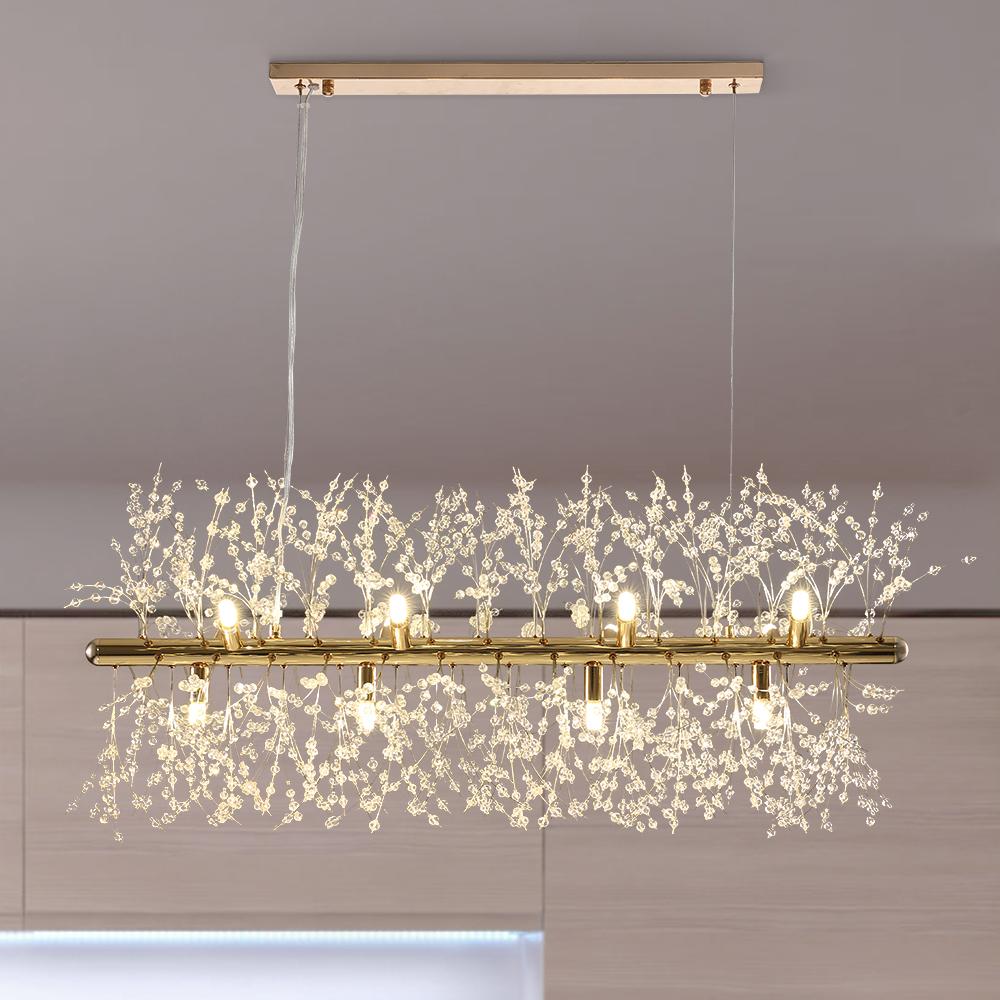Lustre Cristal Moderne 12 Lumières Linéaire pour Salle à Manger
