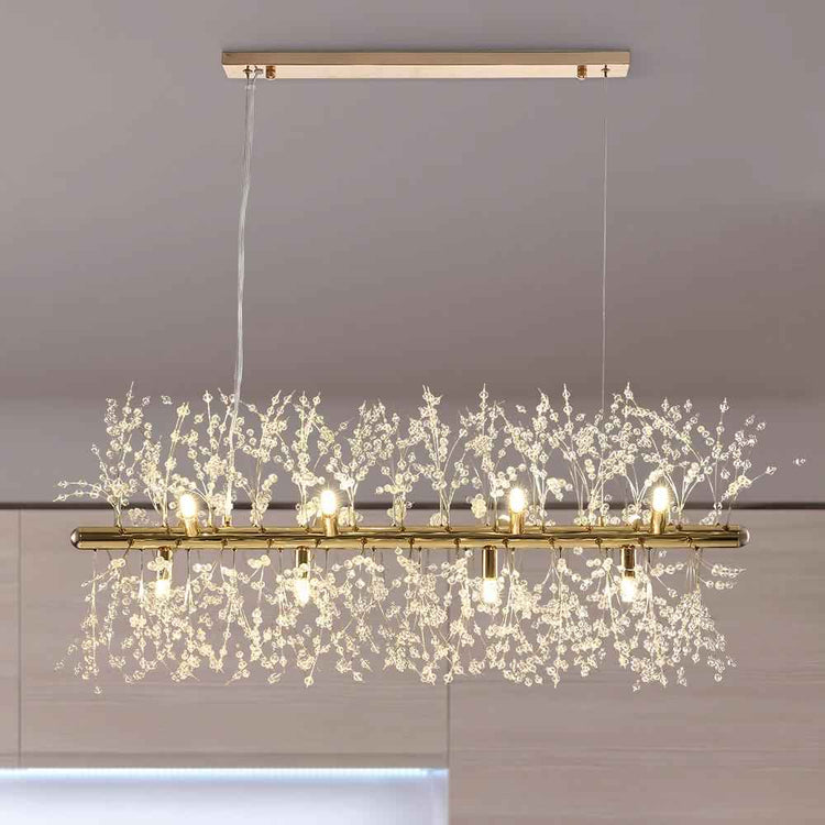Lustre Cristal Moderne 12 Lumières Linéaire pour Salle à Manger