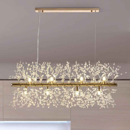 Lustre Cristal Moderne 12 Lumières Linéaire pour Salle à Manger