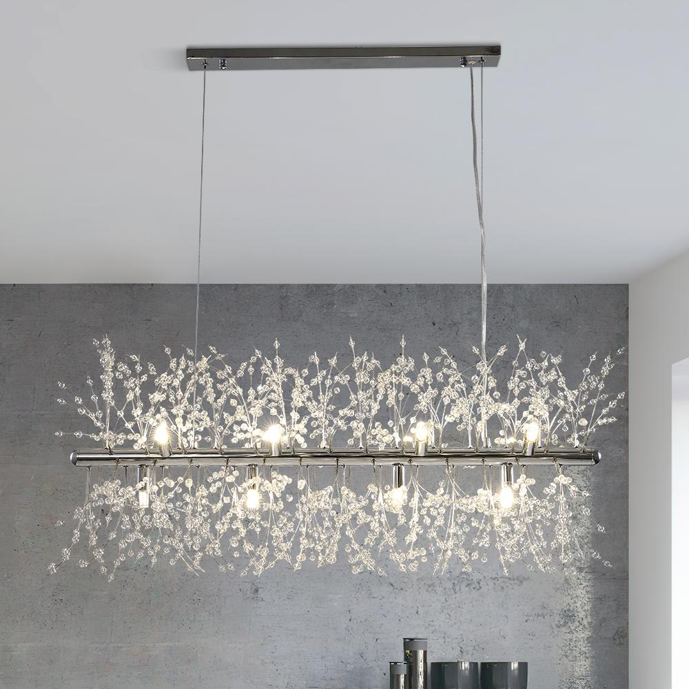 Lustre Cristal Moderne 12 Lumières Linéaire pour Salle à Manger