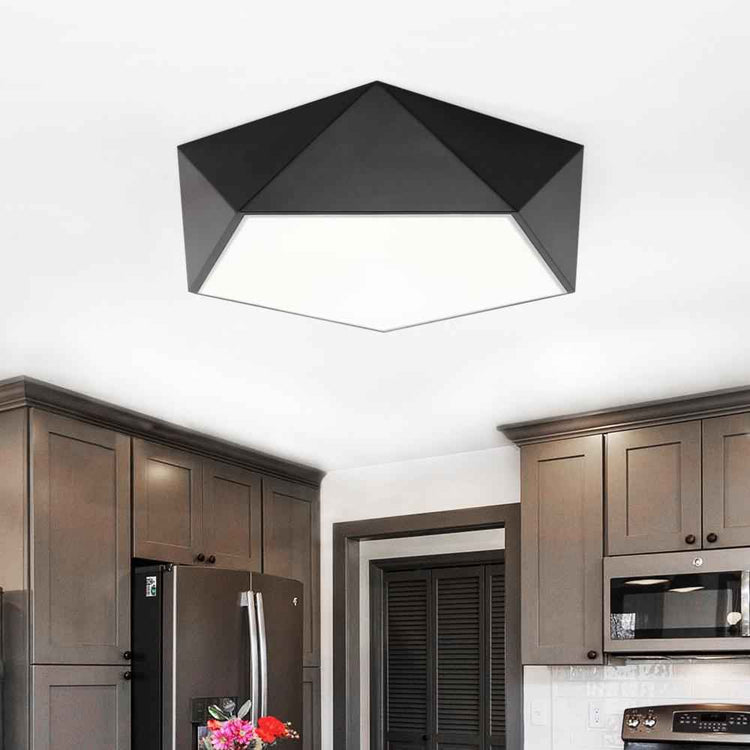 Plafonnier LED noir moderne au cadre géométrique, éclairage blanc en dalle