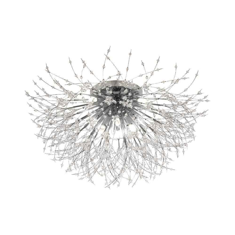 Plafonnier moderne sputnik chromé avec tiges fines et perles transparentes