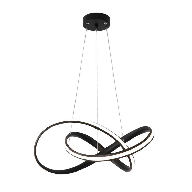 Suspension LED moderne à ruban torsadé noir avec anneaux entremêlés et plafonnier rond