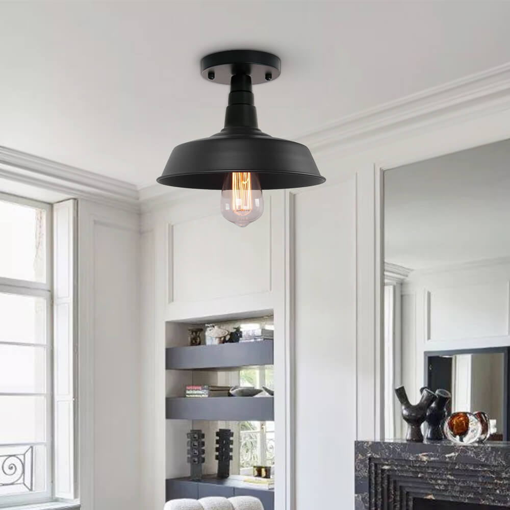 Plafonnier 1 Lumière Noir Pot Lid Semi-Encastré 10.2"