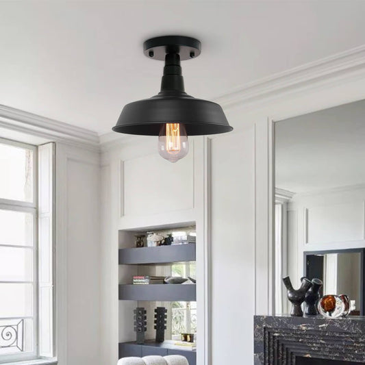 Plafonnier 1 Lumière Noir Pot Lid Semi-Encastré 10.2"