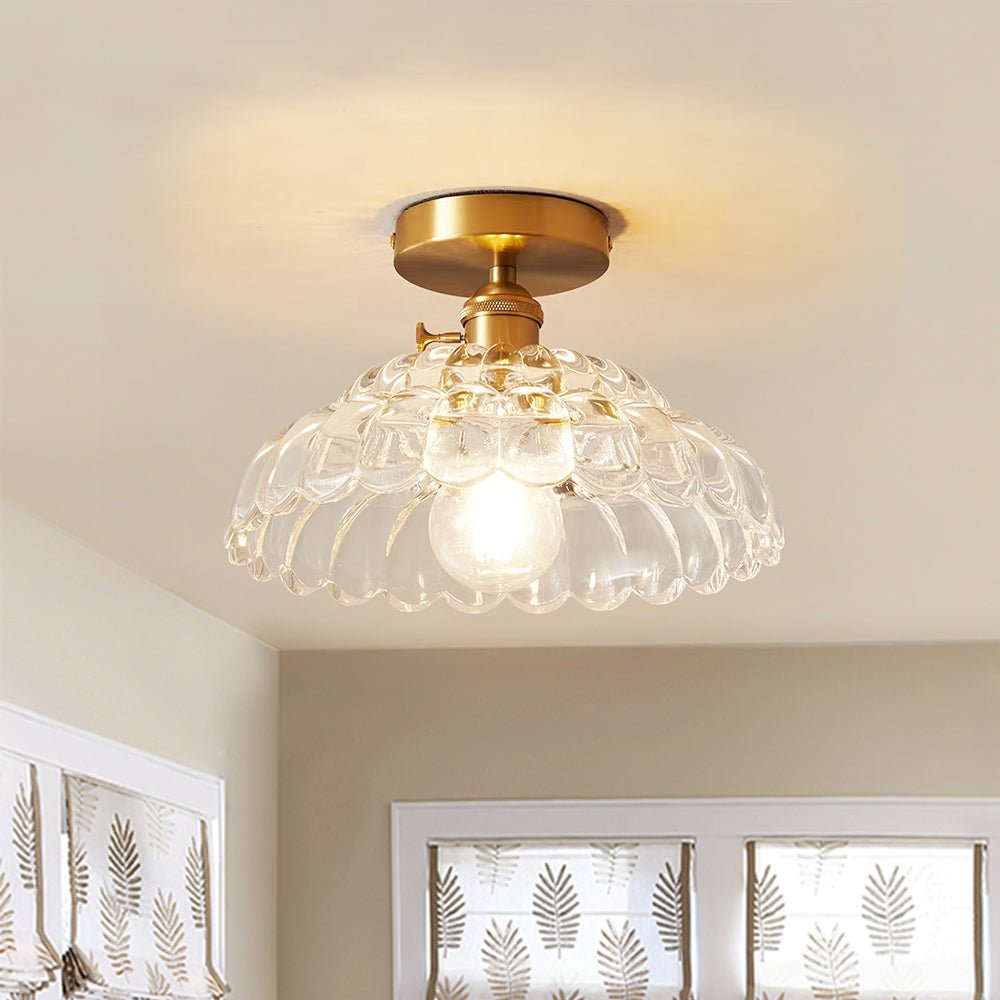 Plafonnier 1 Lumière Verre Lotus Dôme pour Cuisine