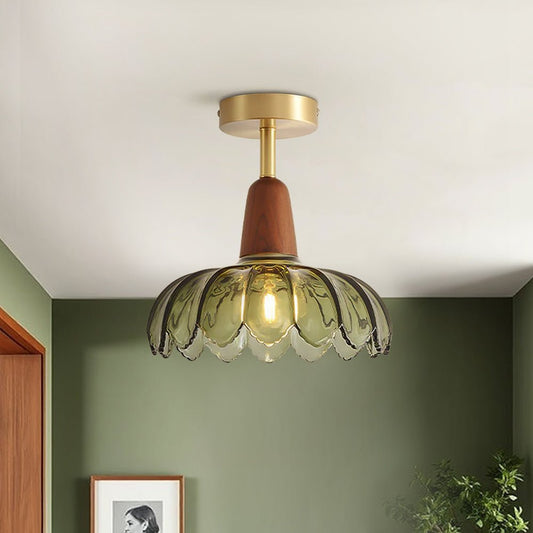 Plafonnier 1 Lumière Verre Lotus Dôme Semi-Encastré pour Cuisine