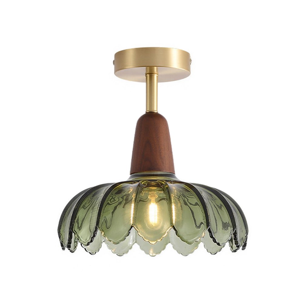 Plafonnier 1 Lumière Verre Lotus Dôme Semi-Encastré pour Cuisine