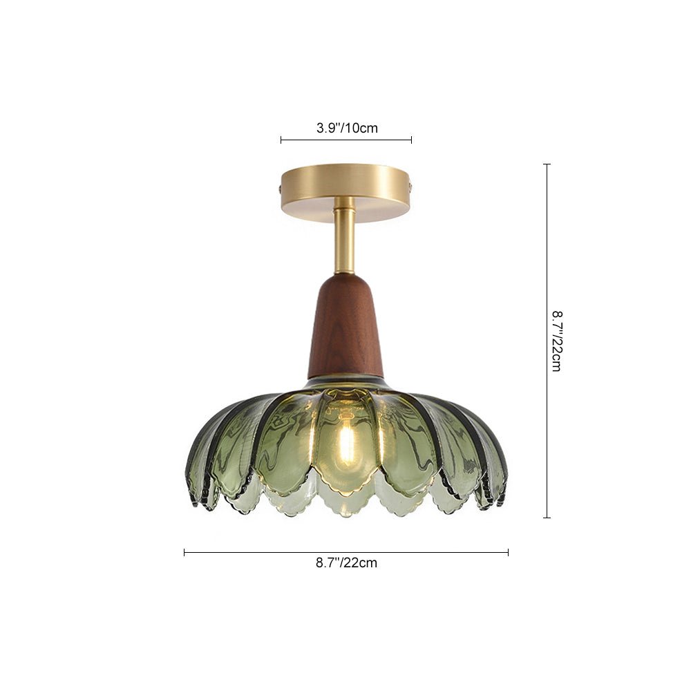 Plafonnier 1 Lumière Verre Lotus Dôme Semi-Encastré pour Cuisine