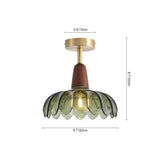 Plafonnier dôme en verre vert : env. 8,7 cm de diamètre et 18,2 cm de hauteur.