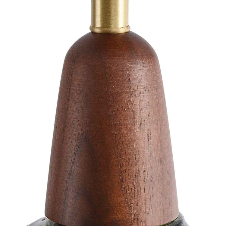 Fût en bois brun avec embout en laiton, pour plafonnier à dôme en verre.