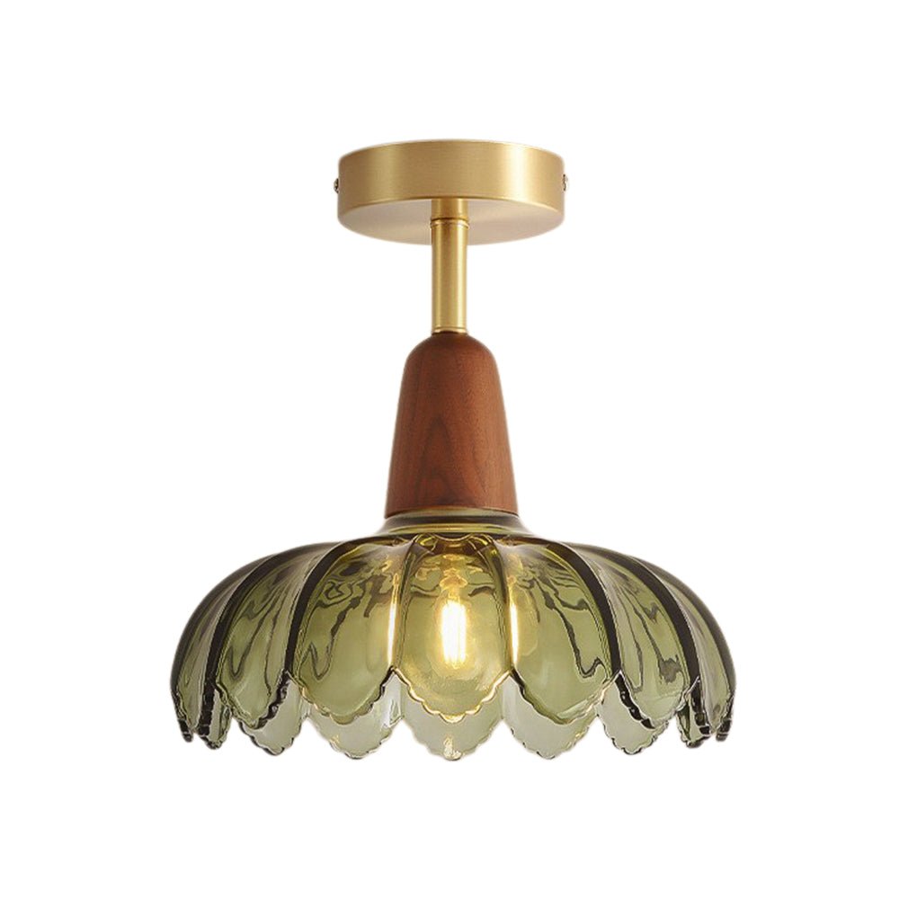 Plafonnier 1 Lumière Verre Lotus Dôme Semi-Encastré pour Cuisine