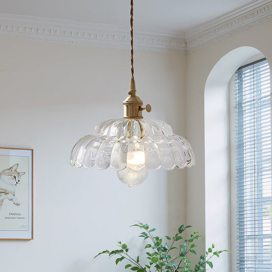 Suspension Luminaire 1 Lumière Lotus Dôme Verre Fleur Design pour Salle à Manger