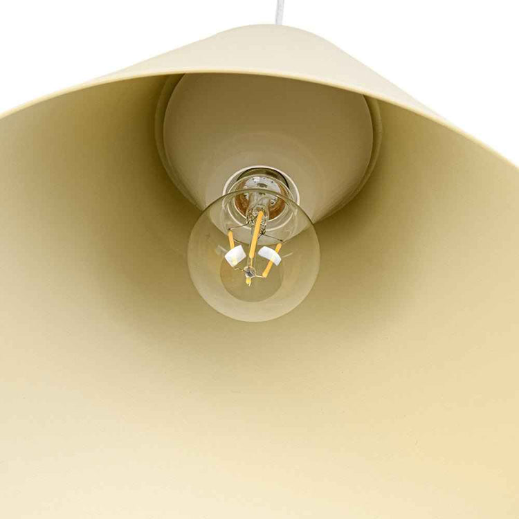 Suspension luminaire conique beige avec douille et ampoule à filament