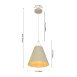 Suspension conique beige : schéma des dimensions avec cordon et rosace