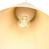 Suspension luminaire conique, abat-jour beige et ampoule décorative visible