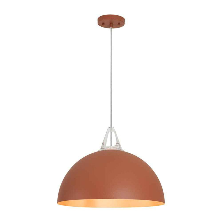 Suspension luminaire dôme orange, vue rapprochée sur l’abat-jour