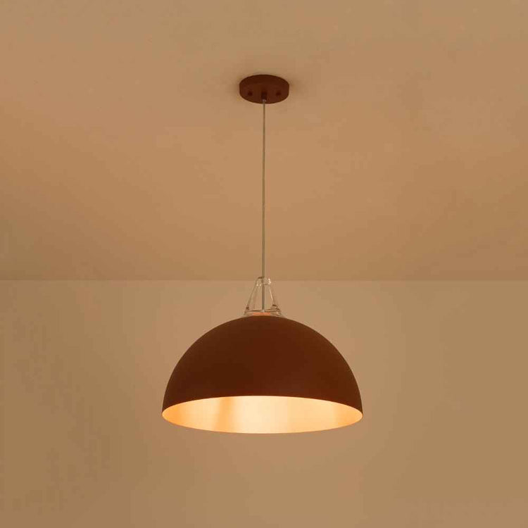Suspension luminaire dôme orange avec abat-jour demi-sphère et câble