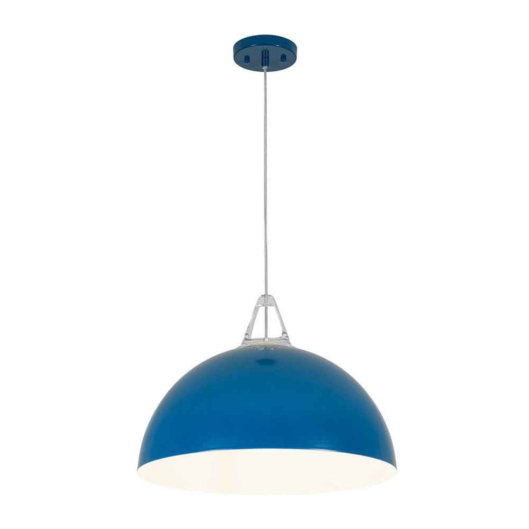 Luminaire suspendu dôme bleu, bord inférieur clair et abat-jour arrondi