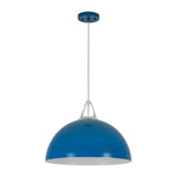 Luminaire suspendu dôme bleu, vue de face, abat-jour arrondi et câble