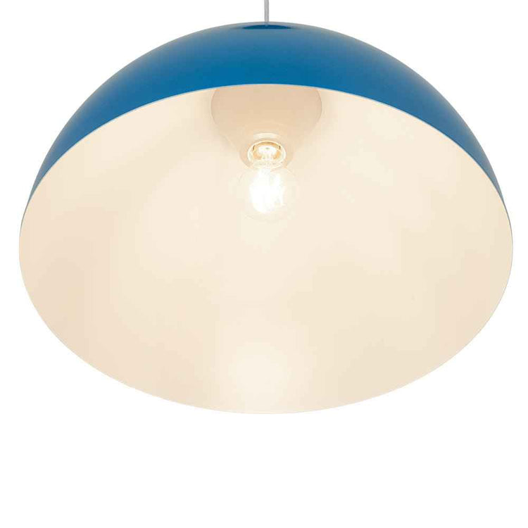 Luminaire suspendu dôme blanc cassé, abat-jour arrondi avec ampoule visible