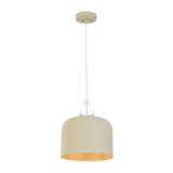 Suspension à abat-jour cylindrique beige, câble en métal et fixation ronde au plafond
