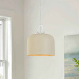 Suspension avec abat-jour cylindrique beige et câble en métal, style minimaliste