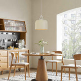 Suspension à abat-jour cylindrique beige suspendu par câble fin en métal