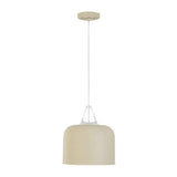 Suspension minimaliste à abat-jour beige cylindrique, vue en légère plongée