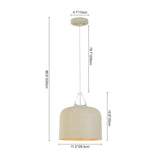 Suspension avec abat-jour beige cylindrique, schéma avec dimensions indiquées
