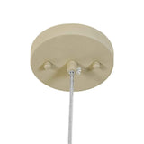 Plafonnier rond beige avec fixations et câbles, trois douilles visibles sous la plaque