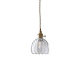Suspension luminaire 1 lumière avec dôme en verre transparent strié, base laiton