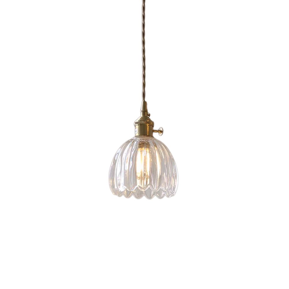 Suspension Luminaire 1 Lumière Rayures Verticales Dôme Verre pour Salle à Manger