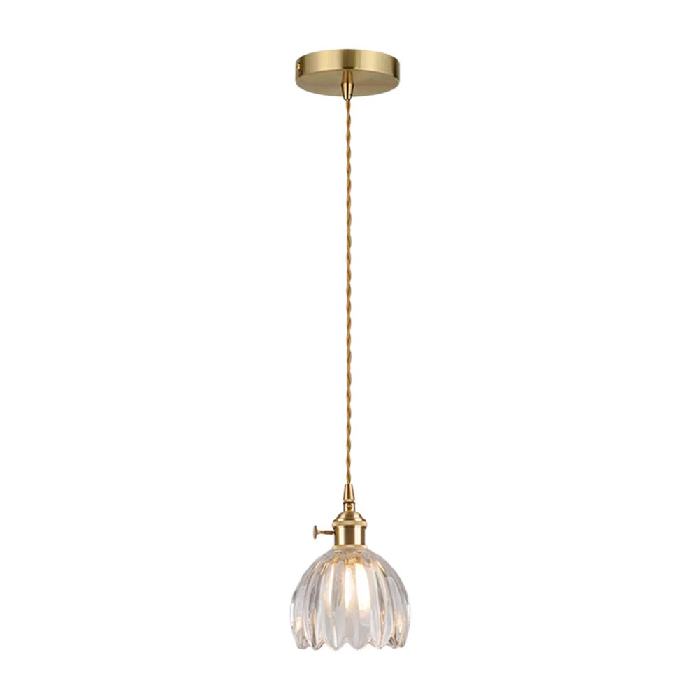 Suspension Luminaire 1 Lumière Rayures Verticales Dôme Verre pour Salle à Manger