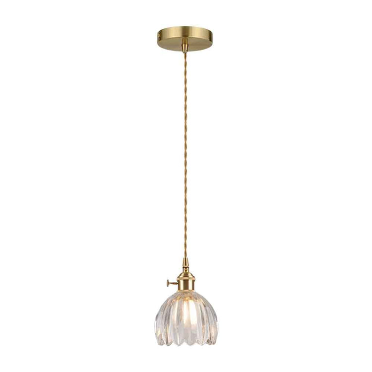 Suspension luminaire 1 lumière : plafond rond laiton et dôme en verre transparent